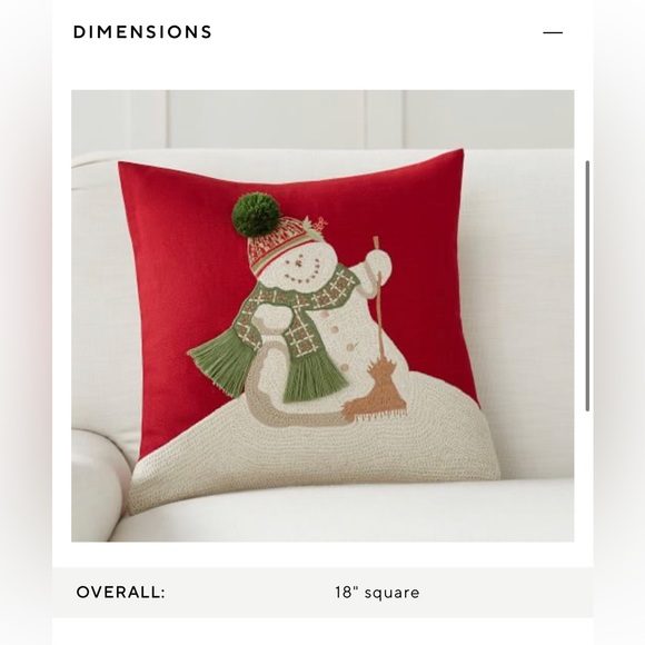 New Pottery Barn Christmas Melting Snowman Crewel Embroidered Pillow Cover, 18” - Picture 13 of 13